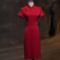 Red toast dress cheongsam female 2021 new summer improved back door mother dress wedding mid-length dress autumn