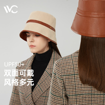 vvc hat female autumn and winter Korean version of tide fishermans hat Japanese knitted double-sided bucket cap foldable PU leather corduroy