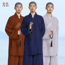 Hongtong monk suit suit anti-wrinkle cotton hemp hats new short gown men and women autumn gown family Four Seasons