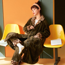 Pajamas Woman Autumn Winter winter with velvet thickened flannel length Sleeping Robes Cute Bathrobe Home Conserved Coral Suede