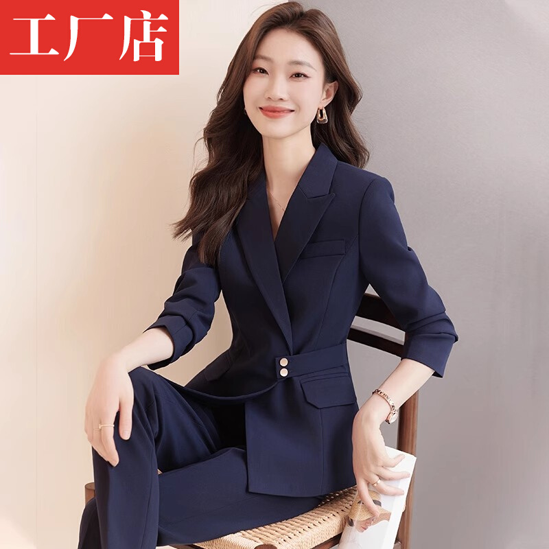 Winter suit jacket, women's professional attire, temperament, small stature, plush and thick suit set, formal and cotton work clothes