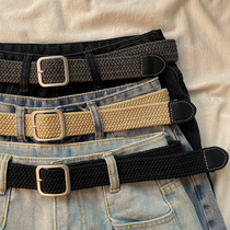 Woven canvas belt womens ins style decorative military training jeans with trendy all-match free punching belt for men