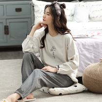Pajamas female spring and autumn long sleeve cotton 2021 new cotton autumn winter Autumn Autumn Home clothing two-piece suit
