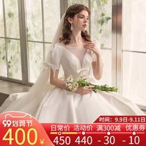Hepburn Lord Wedding Dress Bride 2021 New French Light Simple Tow Tail Out Out Satin Little Man Retro Satin