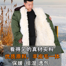 Sheep Leather Army Cotton Coat Manly Leather Sweater Integrated Coat Winter Thickening Warm And Long Northeast Cotton Padded Jacket Anti-Cold Labor Conserved
