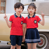 Kindergarten Garden Uniform Summer Clothing Pure Cotton Flap Collar Suit Red School Uniform Sportswear Sportswear Children Banfu Elementary School Students Summer