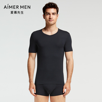 Mr. Aimers new 50S Modal mens thin stretch home fall winter short sleeves V-neck top NS12S11