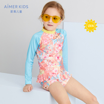 Aimer Kids Aimer Kids Flower Sea Fish Girl Long Sleeve Swimsuit Set AK1675134