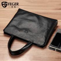 Fieger leather mens Hand bag bag business briefcase horizontal computer bag cowhide casual mens bag