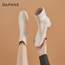 Daphne French small short boots 2021 single boots womens shoes new popular autumn winter womens boots Spring and Autumn white soft leather boots