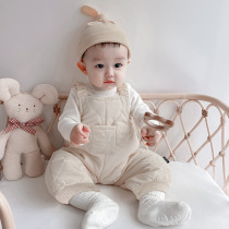 Male and female baby baby strap pants 2021 autumn and winter new cotton trousers plus velvet quilted cotton jumpsuit 0-3 years old cotton pants