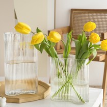 Net red Vase ornaments living room flower arrangement ins Wind glass transparent tulip flowers water culture Nordic style