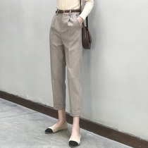 Suit casual pants womens retro loose high waist nine-point straight tube crimped Korean pants cigarette tube formal small feet pants tide