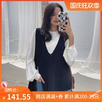 Pregnant womens knitted vest vest spring and autumn sleeveless outside the horse clip wear loose lazy wind V neck sweater wear B ready