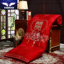 Large red silk quilt with primary and secondary quilt core wedding mulberry silkworm pure cotton Longfeng 100 Sub-happy by autumn and winter thickened warm and washable