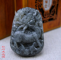 Hetian Jade Qinghai material unicorn Jade brand smoke Green Blue and White Jade Unicorn bat money string wishful pendant pendant Jade