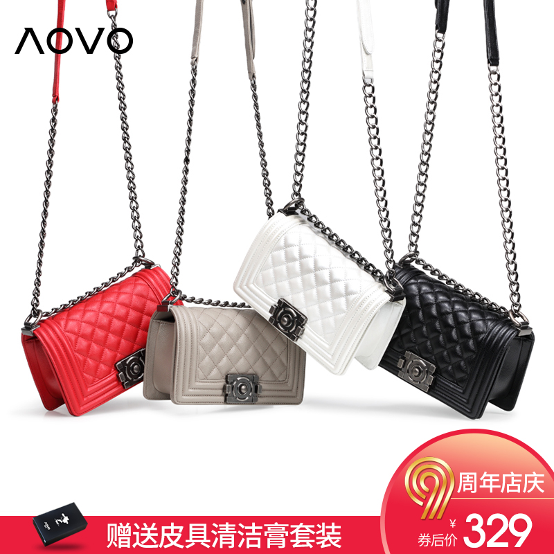 AOVO new type of diamond small square lady bag with cowhide and genuine leather, hot lady bag with one shoulder and small fragrance lady bag with oblique shoulder