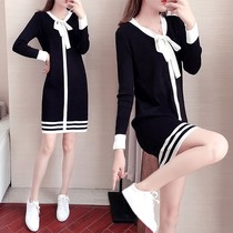 2021 Spring and Autumn Loose Age Vintage Bow Sweater Long Long Sleeved Small Fragrant Knit Dress Children