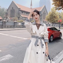 Splice trench coat womens spring and autumn 2021 new long Korean version of loose British style fashion fashion fashion fashion coat