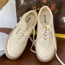 Small yellow peach shoes female 2021 autumn vintage cream thick sole bread Big Head shoes ins Korean version of small white shoes
