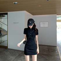 Herbenwind seduces sexy dress with dress 2022 Summer new POLO collar tight with hip little black dresses