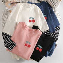 Pregnant women spring and autumn long-sleeved large size 200 pounds fake two medium-long t-shirts Foreign-style age-reducing tops are worn outside the hot mother