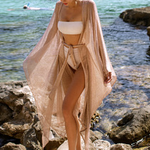 Sexy scale mesh beach coat swimsuit outside Cardigan womens long loose sunscreen bikini blouse