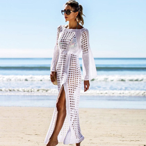 Seaside resort sexy split hollow knitted long skirt 2020 new slim beach dress swimsuit blouse womens exterior