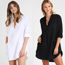 New hot spring loose white long-sleeved shirt seaside vacation beach sunscreen swimsuit jacket bikini blouse