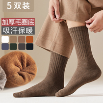 Socks mens autumn and winter cotton cotton sweat-absorbing ins tide Joker towel socks mens thick Terry stockings