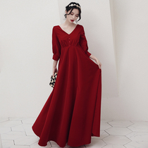  Pregnant womens toast suit 2021 new belly cover bride wine red back door suit large size fat mm wedding dress summer