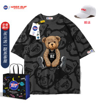 nasa sup flagship store official website Joint summer bear tide couple outfit Tide brand random flower black short-sleeved t-shirt men