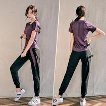 Fitness clothes women loose quick-drying large size fat mm short sleeve sportswear running suit summer top yoga pants clothes