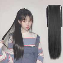 Wig ponytail female long strap straight hair invisible natural bundled realistic medium long braid wig wig Lady