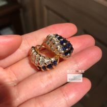 (Westin Jewelry) Artdeco antique seamless inlay Royal Blue Sapphire Diamond 18K gold ear buckle