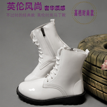 Female Dance Performance Shoes Middle Cylinder White Lace Side Zipped Stage Walking Show Performance Boots Male Choir Choral Shoes