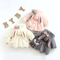 Female baby thickened wool cotton coat 0-2-4 years old girl plush coat small children cotton clothing baby winter cotton jacket
