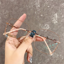 Myopia glasses womens big face is thin diamond frameless sequins eyes can be equipped with a degree of plain makeup net red frame men