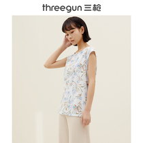 Three gun vest womens 2021 summer new Xinjiang pure cotton sleeveless wide shoulder retro printing crew neck base shirt