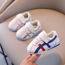 Spring and autumn female baby sneakers plus velvet children Agan shoes 1-3 years old 2 baby white shoes soft bottom toddler shoes