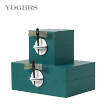 Sales office front desk storage box new Chinese green decorative box Villa tea table soft Dragonfly club light luxury ornaments