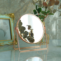 ins European style metal plating HD desktop desktop makeup mirror Girls portable dormitory bedroom double-sided dressing mirror