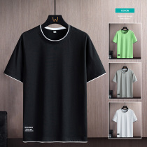 Mens spring summer pure cotton fake two pure-color t-shirt on clothes Ins windward casual minimalist jersey on the bottom