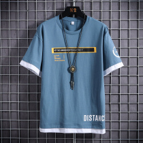 Mens pure cotton short sleeve T-shirt blouse ins2022 years Summer vacation Two 100 hitch American retro T-shirt on clothes