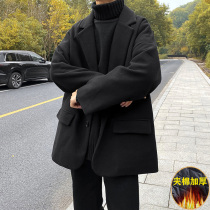 Woolen coat mens short autumn and winter Korean version of the trend handsome Hong Kong style loose large size thick suit woolen suit woolen coat men