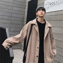 Autumn New woolen coat men Korean trend long windbreaker Hong Kong wind loose versatile handsome casual jacket