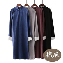 Republic of China long shirt mens tea clothing cotton and linen Chinese Mandarin mens cross talk gown retro robe Chinese style clothing