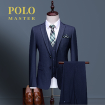 American Paul suit suit suit mens wedding suit groom dress business dress stripe host three-piece set