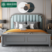  American-style bed Light luxury full solid wood bed 1 8m double bed soft bag master bedroom Modern minimalist 1 5m storage high box bed