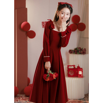 Red toast girl 2022 autumn and winter new high - sense bride engagement dress long - sleeved dress